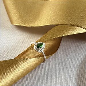 Anel Gota Pedra Verde Prata 925 - APR268