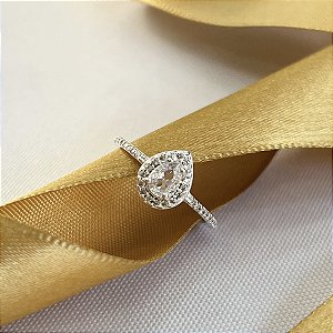 Anel Gota Pedra Cristal Prata 925 -APR269