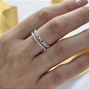 Anel Elos Cadeado Cravejado Prata 925 - APR292