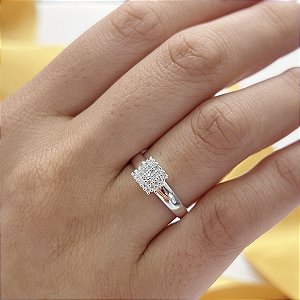 Anel Chuveiro Quadrado Cravejado Prata 925 - APR278