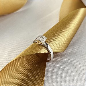 Anel Chuveiro Quadrado Cravejado Prata 925 - APR278