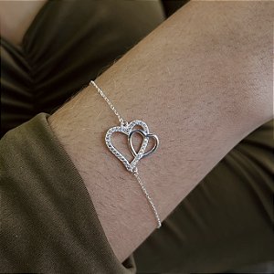 Pulseira Dois Corações Prata 925 - PPR563