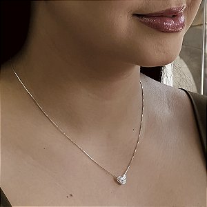 Gargantilha Coração Cravejado Prata 925 - CPR814