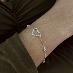 Pulseira Coração com Bolinhas Prata 925 - PPR564