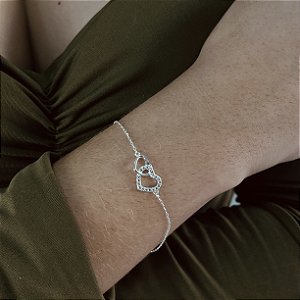 Pulseira Corações com Zircônias Prata 925 - PPR566