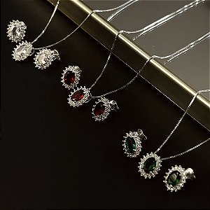 Conjunto Oval com Zircônias Prata 925 - CJPR105