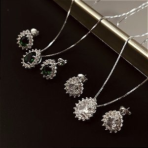 Conjunto Gota com Zircônias Prata 925 - CJPR106