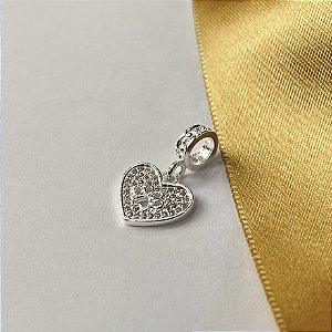 Berloque Coração com Patinha Cravejado Prata 925 - PDI159