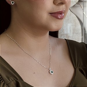 Conjunto Coração com Zircônia Verde Prata 925 - CJPR110