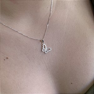 Gargantilha Borboleta Cravejada Prata 925 - CPR824