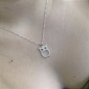 Gargantilha Coruja Cravejada Prata 925 - CPR823