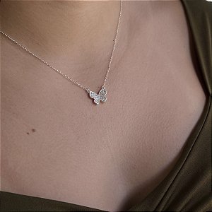 Gargantilha Borboleta Cravejada Prata 925 - CPR832