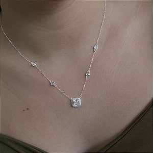 Gargantilha Quadrada com Zircônias Prata 925 - CPR829