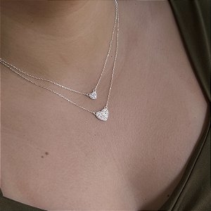 Gargantilha Dupla Coração Cravejado Prata 925 - CPR826