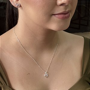 Conjunto Coração Duplo Prata 925 - CJPR112