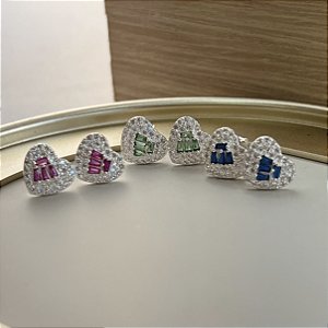 Brincos Coração Cravejado Prata 925 - BPR889