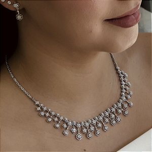 Conjunto Cravejado com Zircônias Prata 925 com Ródio - CJPR117