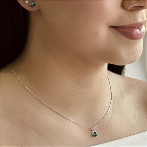 Conjunto Pedra Swaroviski Verde Prata 925 - CJPR118