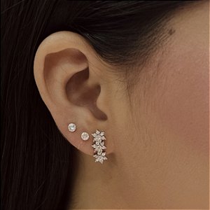 Brincos Trio de Flor Cravejada Prata 925 com Ródio - BPR913