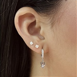 Argolas Cravejada com Cacto Prata 925 com Ródio - BPR919