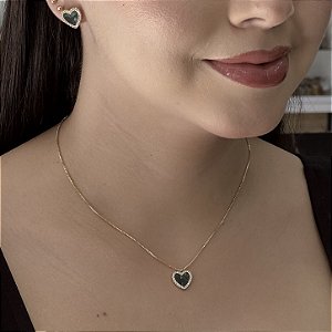 Conjunto Coração Esmeralda Semijoias18k - M6J29