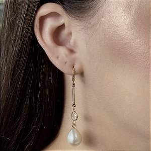 Argolas Pêndulo Com Pérola Semijoias 18k - M5B128