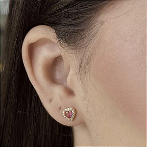 Brincos Coração Cravejado com Zircônias Semijoias 18k - M5B109