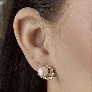 Brincos Trabalhado com Zircônias e Pérola - M5B104