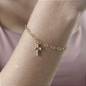 Pulseira Cruz com Zircônias Semijoias 18k - MP722