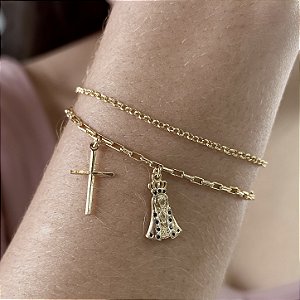 Pulseira Dupla Nossa Sra Aparecida Semijoias 18k - M4P23