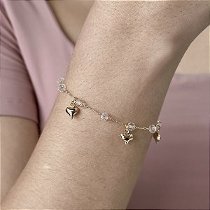 Pulseira com Bolinhas e Corações Semijoias 18k - MP752