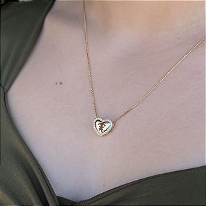 Gargantilha coração Cravejado Menina Semijoia18K - MC38