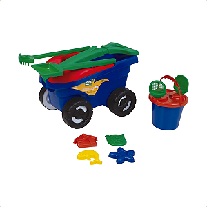 Carrinho Cargo Kit Praia Piscina Infantil 11 Peças Mor Brinquedo Areia Ao Ar Livre