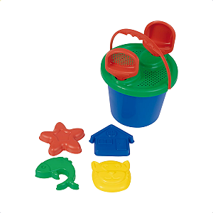 Kit Praia Infantil Baldinho Com Peneira e Acessórios 8 Peças Areia Brinquedo Diversão Mor