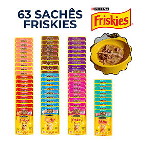 Kit 63 Sachês Friskies Purina Para Gatos Adultos Sabores Sortidos