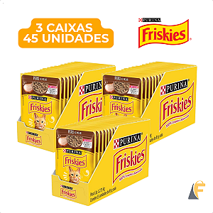 Kit 45 Sachês Friskies Purina Peru Para Gatos Adultos 3 Caixas