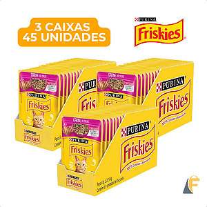 Kit 45 Sachês Friskies Purina Carne ao Molho Para Gatos Adultos 3 Caixas