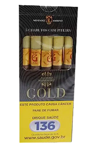 Cigarrilha Alonso Menendez Gold com piteira - pacote com 5 unidades