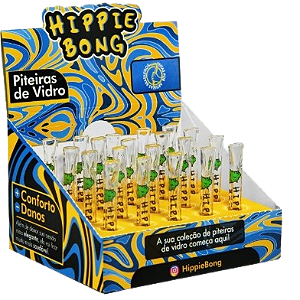 Piteira de Vidro Hippie Bong Longa C/ Bocal - Display Mix 20 unidades