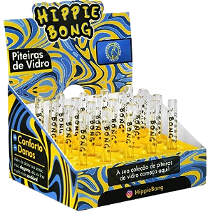 Piteira de Vidro Hippie Bong Longa S/ Bocal - Display Mix 20 unidades