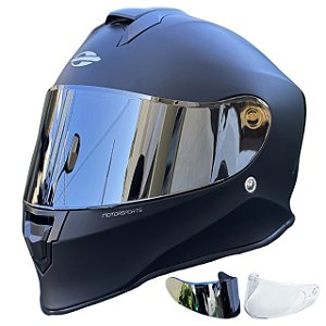 COMBO - Capacete Fechado Mormaii M1 Origin Preto Fosco + Viseira Espelhada
