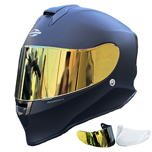 COMBO - Capacete Fechado Mormaii M1 Origin Preto Fosco + Viseira Gold