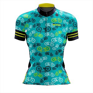 CAMISA CICLISMO FEMININO MOUNTAIN BIKE MANGA CURTA BIKE AZUL CELESTE