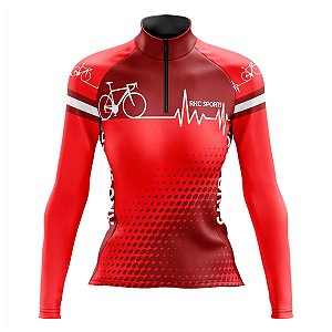 CAMISA CICLISMO FEMININO MOUNTAIN BIKE MANGA MANGA LONGA BATIMENTOS VERMELHO