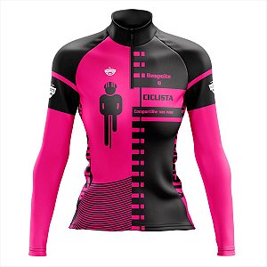 CAMISA CICLISMO FEMININA MOUNTAIN BIKE MANGA LONGA RESPEITE O CICLISTA ROSA