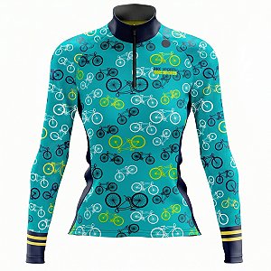 CAMISA CICLISMO FEMININA MOUNTAIN BIKE MANGA LONGA BIKE AZUL CELESTE