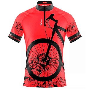 CAMISA CICLISMO MASCULINA MOUNTAIN BIKE MANGA CURTA PNEU VERMELHO UV+50 *SEM TROCA*