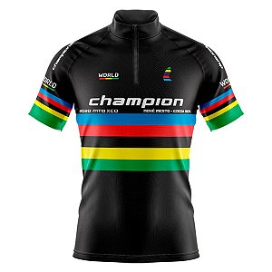 CAMISA CICLISMO MASCULINA MOUNTAIN BIKE MANGA CURTA BE FAST CHAMPION UCI PRETA
