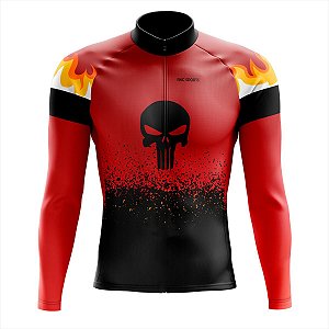 CAMISA CICLISMO MASCULINA MOUNTAIN BIKE MANGA LONGA JUSTICEIRO VERMELHO