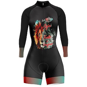 Macaquinho Conjunto Ciclismo Roupa Feminino Manga Longa Rkc Leão De Judá MODELO 40